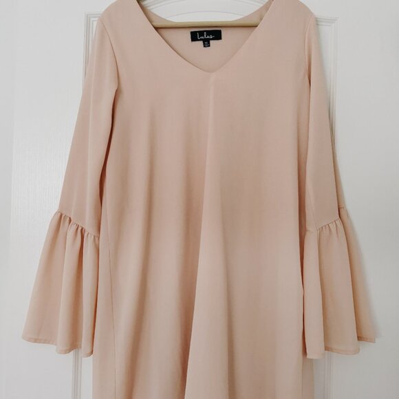 Lulus Far Wanderings Peach Long Bell Sleeve Shift Dress XS - Picture 2 of 4